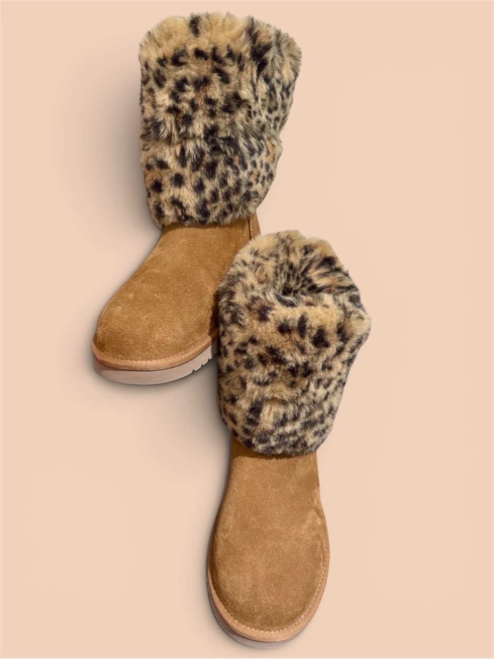 UGG Koolaburra Tan Suede Ankle Boots with Leopard Faux-Fur Cuff - Picture 14 of 16